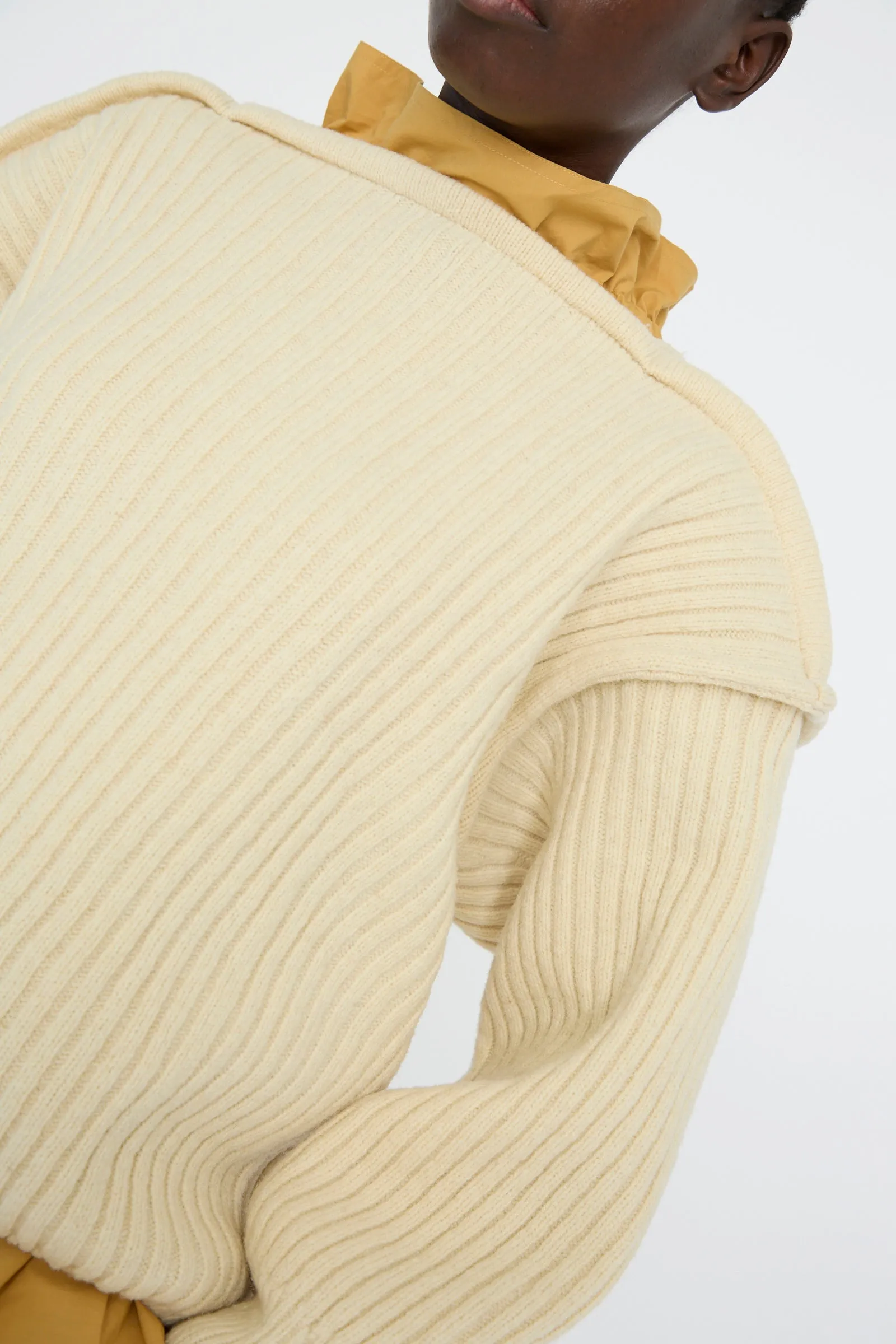 Arles Merino Wool Construct Sweater in Ecru