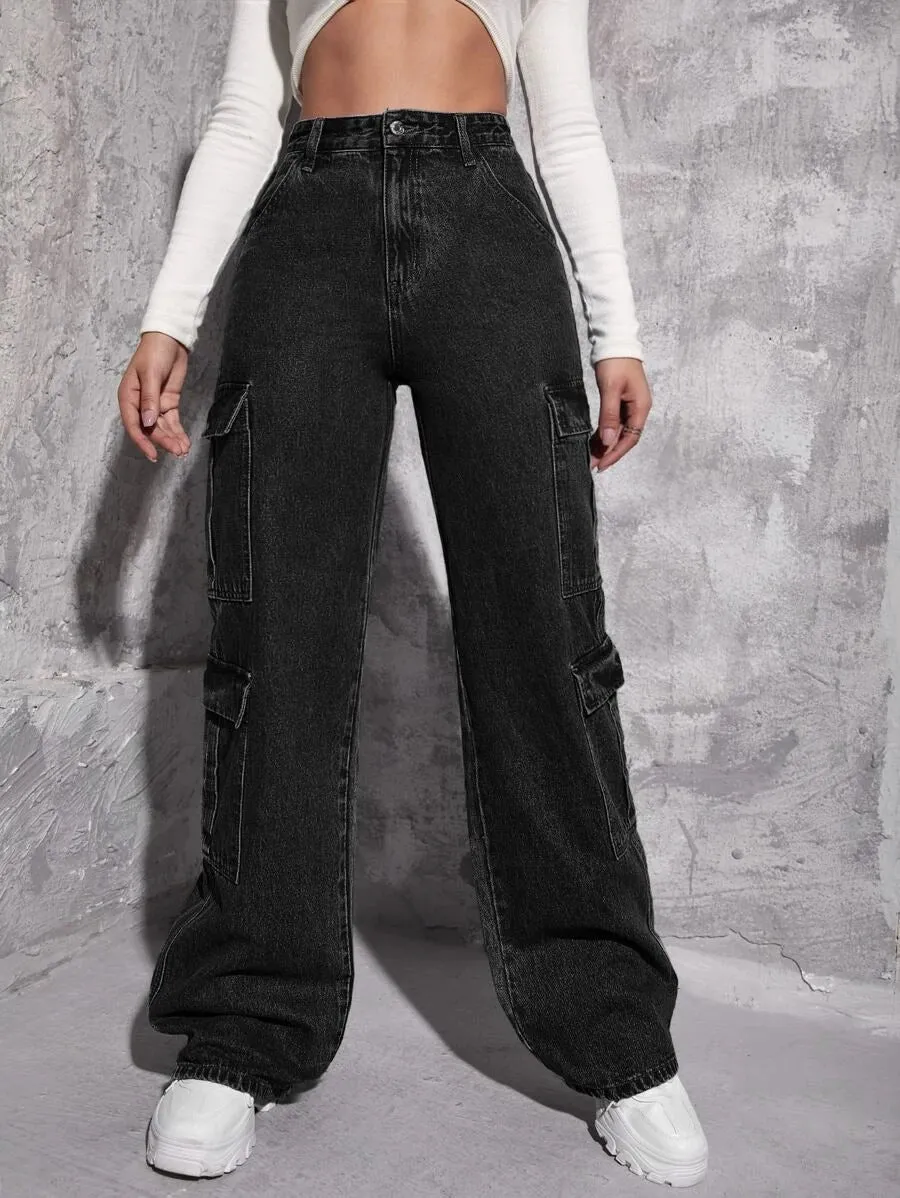 Denim Flap Pocket Cargo Jeans