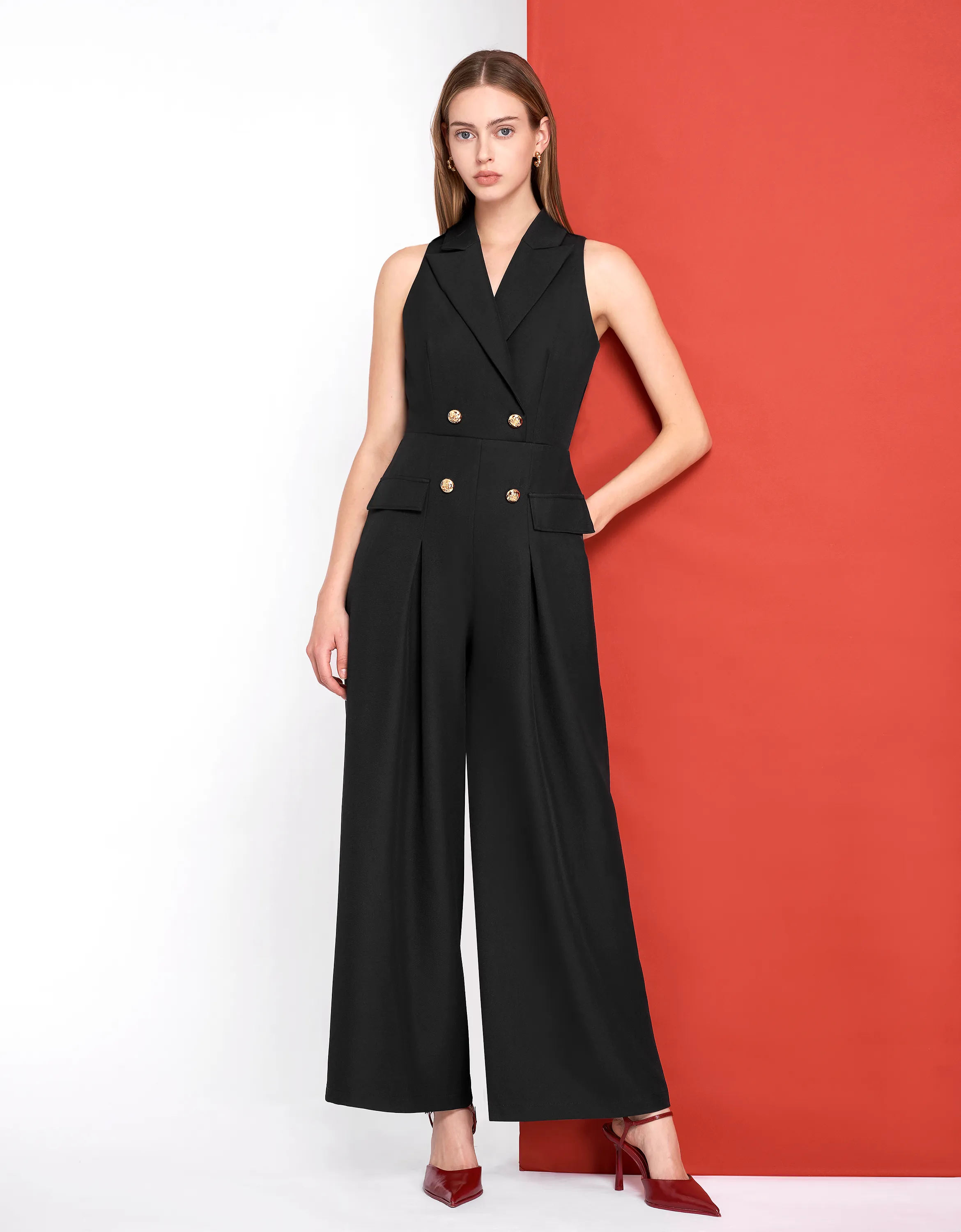 Double-breasted Suit Style Jumpsuit