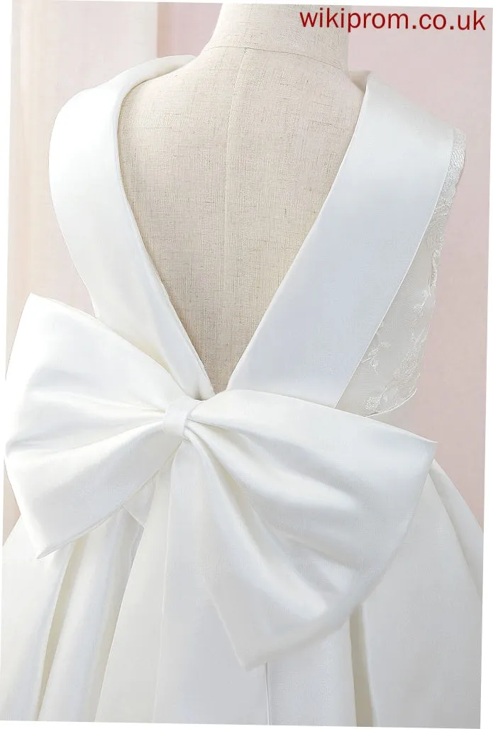 Flower Satin/Lace - Neck With Ball-Gown/Princess Sleeveless Floor-length Dress Scoop Bow(s) Girl Cassandra Flower Girl Dresses