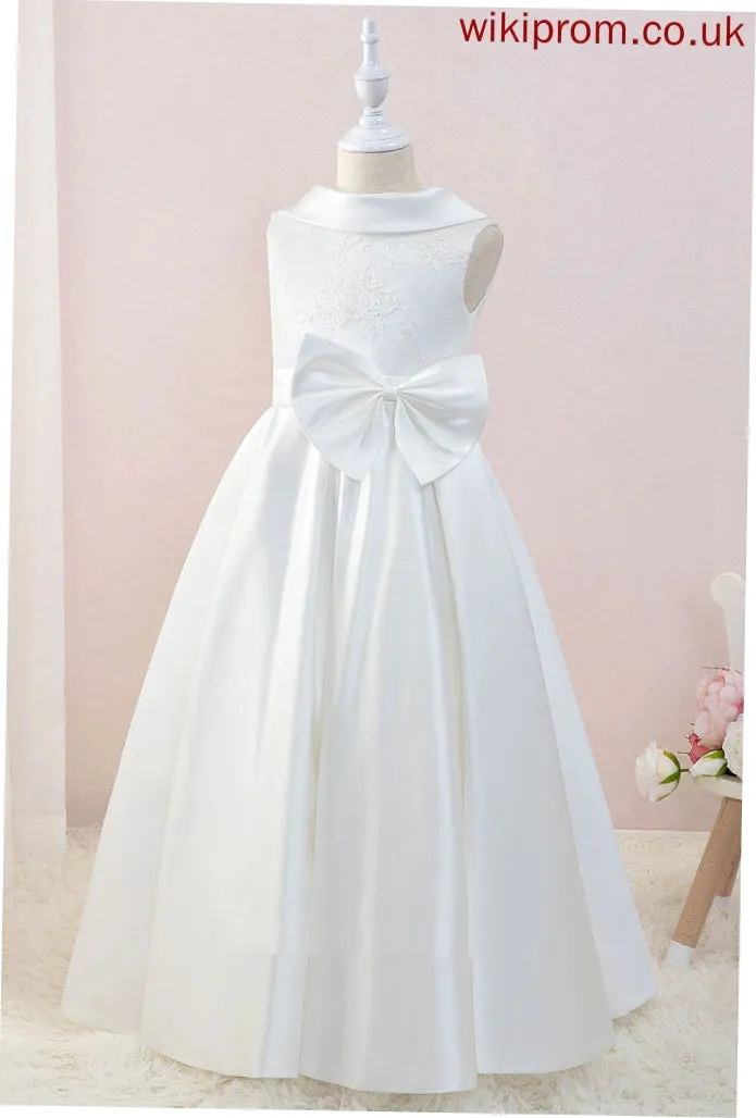 Flower Satin/Lace - Neck With Ball-Gown/Princess Sleeveless Floor-length Dress Scoop Bow(s) Girl Cassandra Flower Girl Dresses