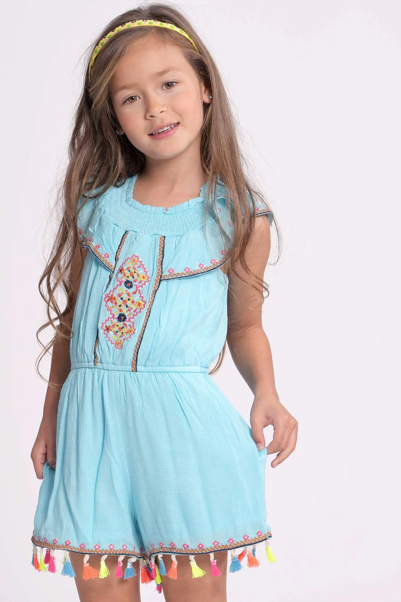 Girls Embroidered Boho Summer Romper