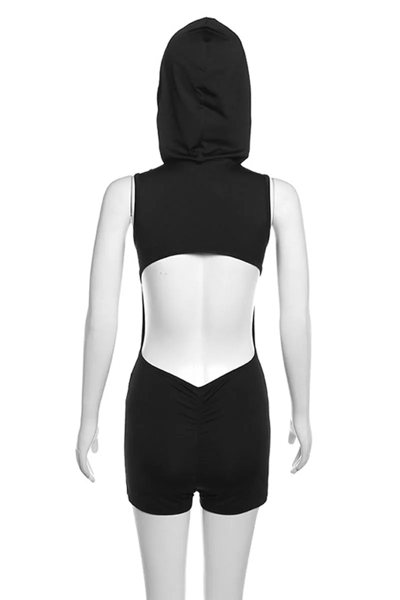 JK680 Sleeveless Hooded Slim-Fit Backless Romper