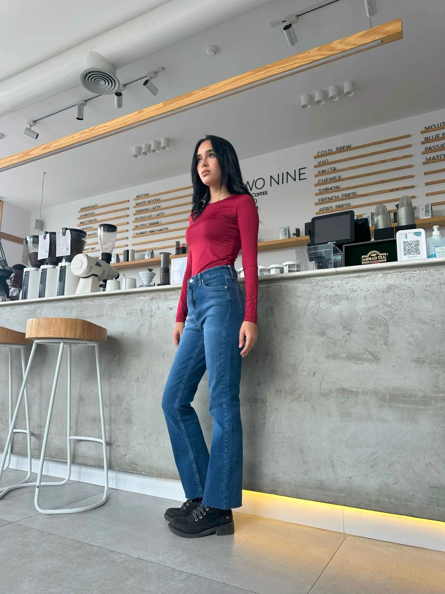Kick Flare - Navy Blue Cropped Raw Hems Jeans.
