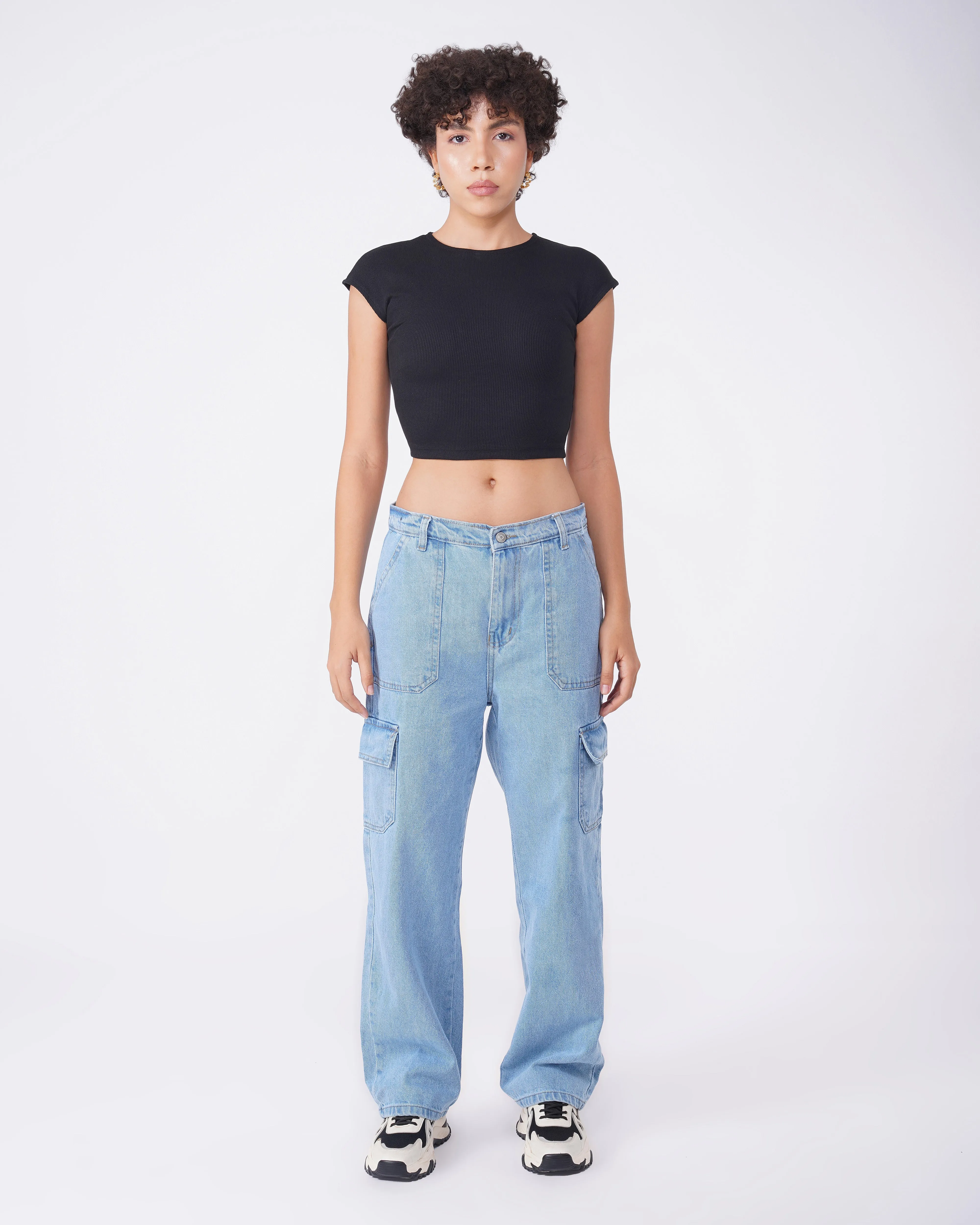 LIGHT BLUE WASHED CARGO JEANS