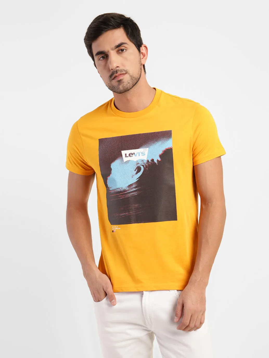 Men's Graphic Print Crew Neck T-shirt Yellow