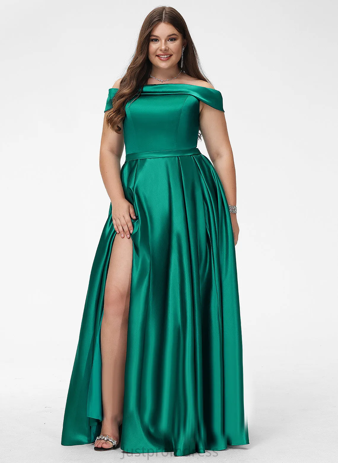 Off-the-Shoulder Prom Dresses Satin Jaelyn Floor-Length Ball-Gown/Princess