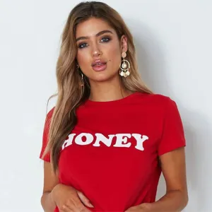 VenusFox Women's HONEY Print Casual Graphic T-Shirt